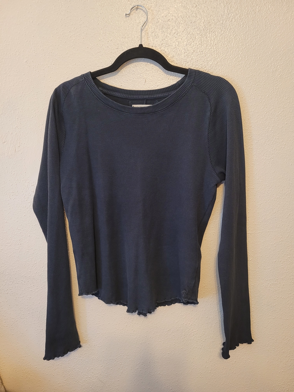 Free People We The Free Easy Does It Thermal Long Sleeve Tee Black M